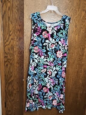 croft & barrow Black Floral Midi Dress with Multicolor Blooms